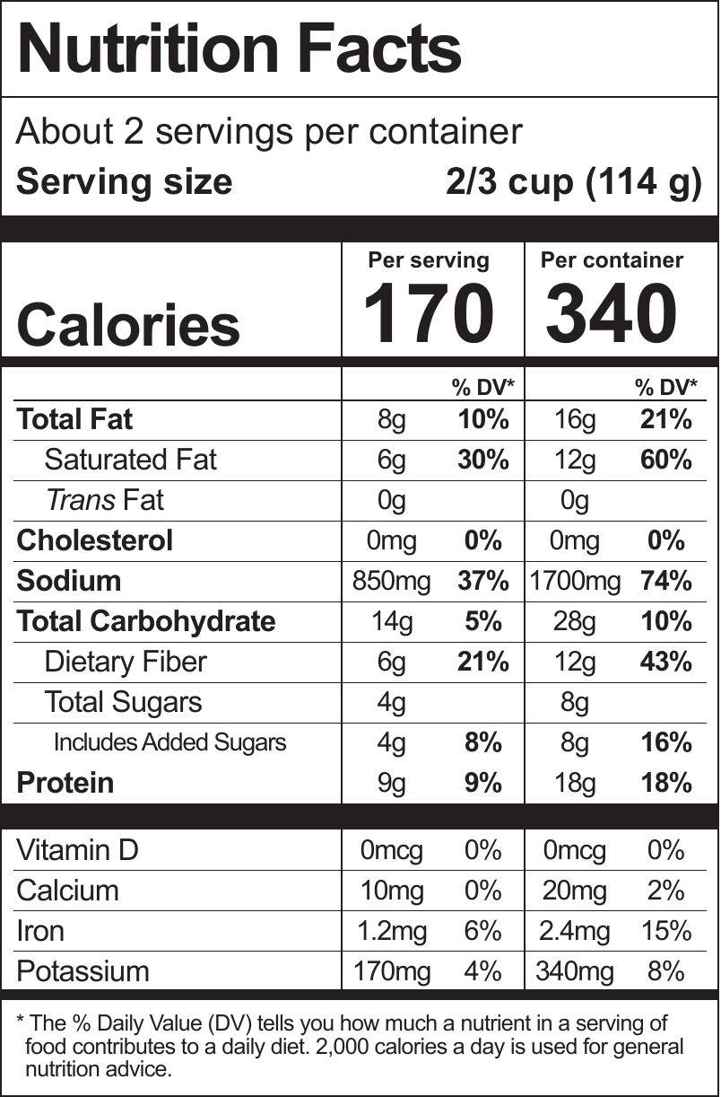 MyPork Nutrition Facts panel with per-serving and per-container values. Text equivalent follows below.